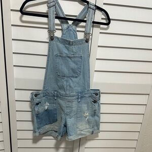 HOLLISTER OVERALLS BIB JUMPER SHORTS ROLLED HEM COTTON STRETCH DISTRESSED small